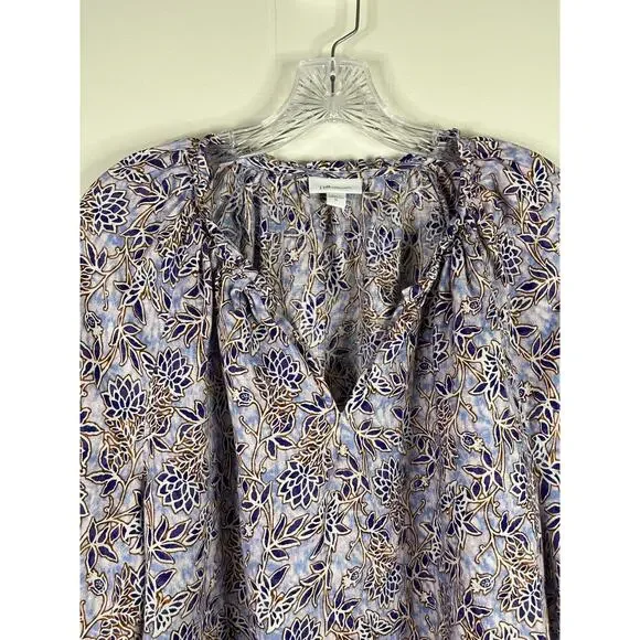 J Jill Love Linen Blouse Top XL Relaxed Printed Lagenlook Coastal Boho Peasant - Picture 2 of 14